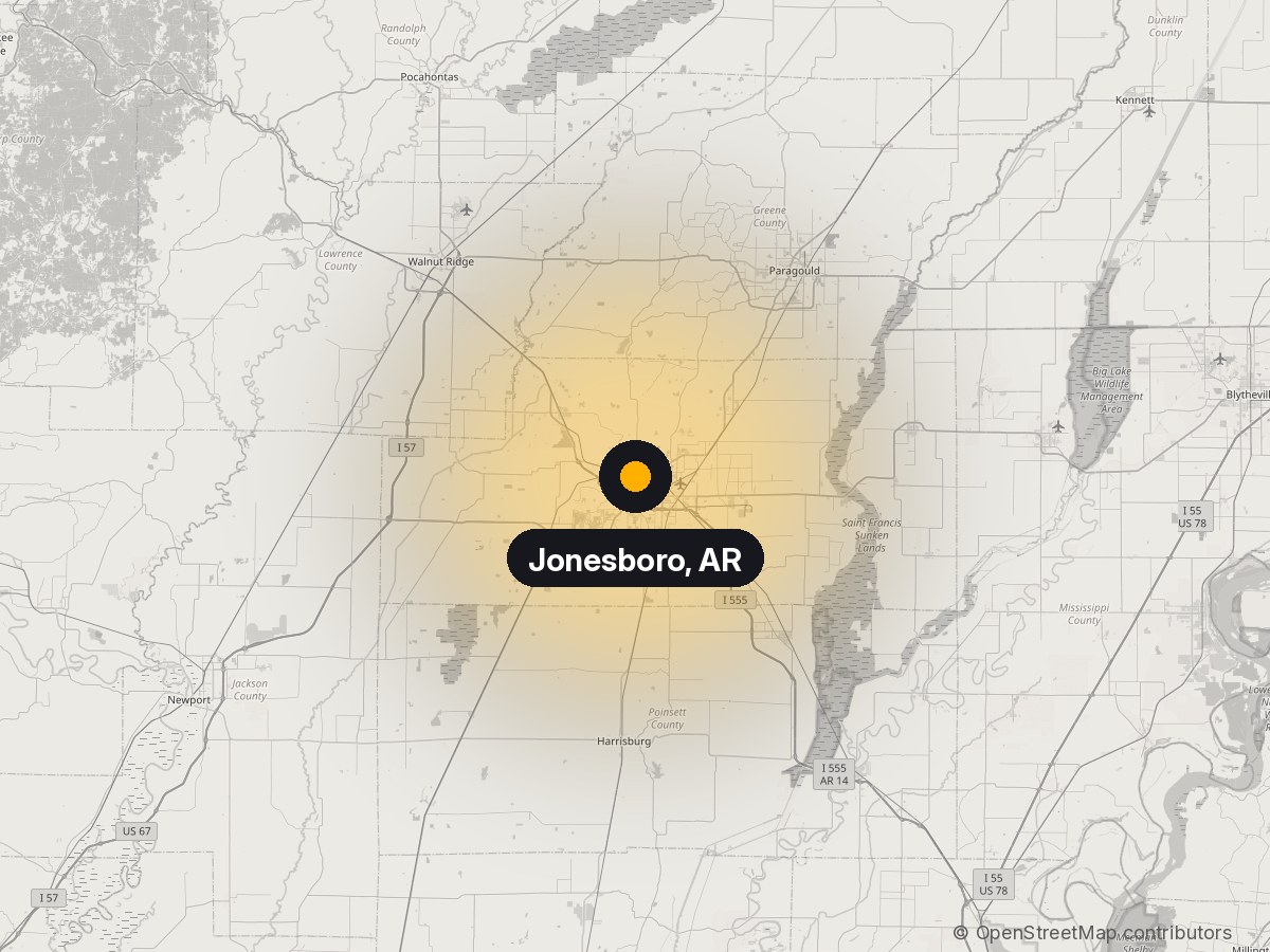 Map of Jonesboro, AR and the surrounding service area